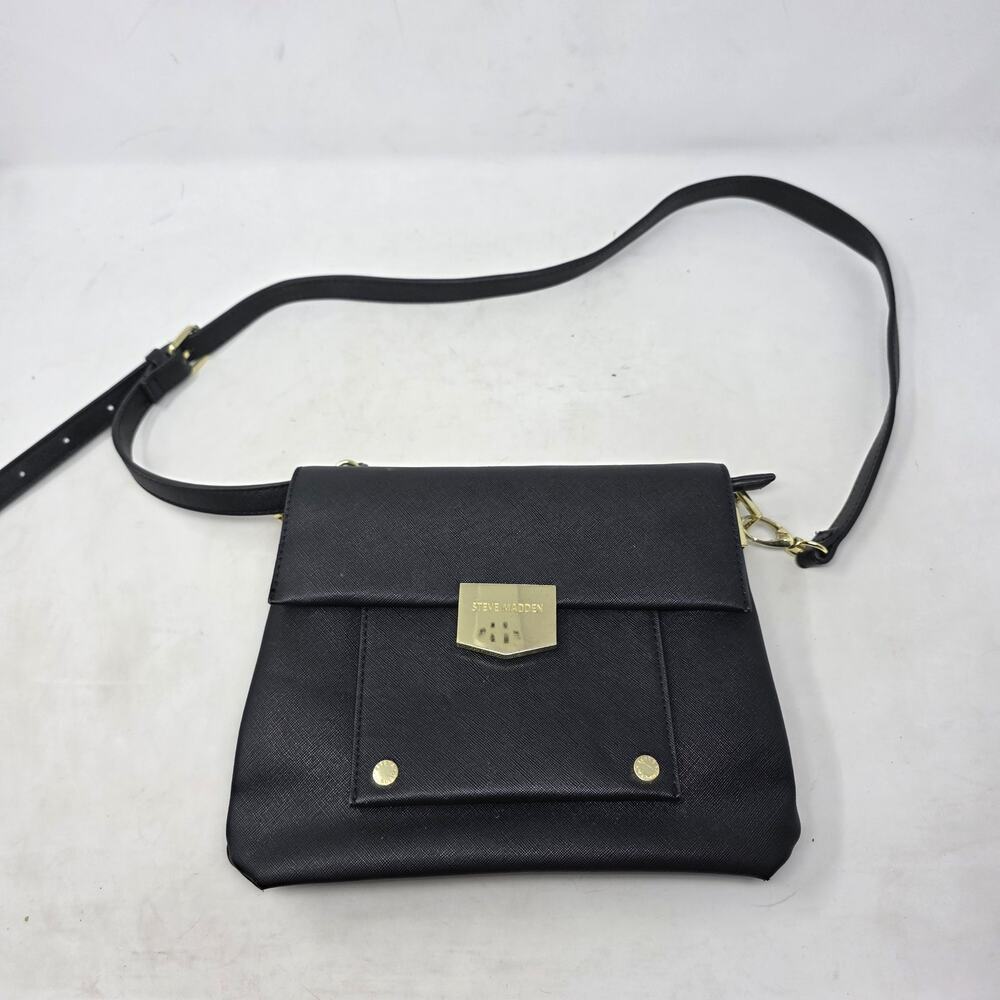 Steve Madden Black Crossbody Foldover Bag Gold Hardware